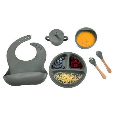 Image of CHILDLIKE BEHAVIOR Silicone Baby Weaning Set-6 Pieces,Sage Green