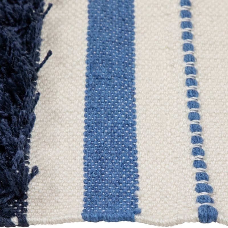 Northlight 3.5' x 2.25' Blue, Cream and Black Striped Handloom Woven Outdoor Accent Throw Rug, 5 of 8