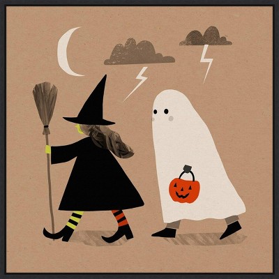 22" x 22" Halloween Witch Ghost Graphic III by Victoria Barnes Framed Wall Canvas - Amanti Art