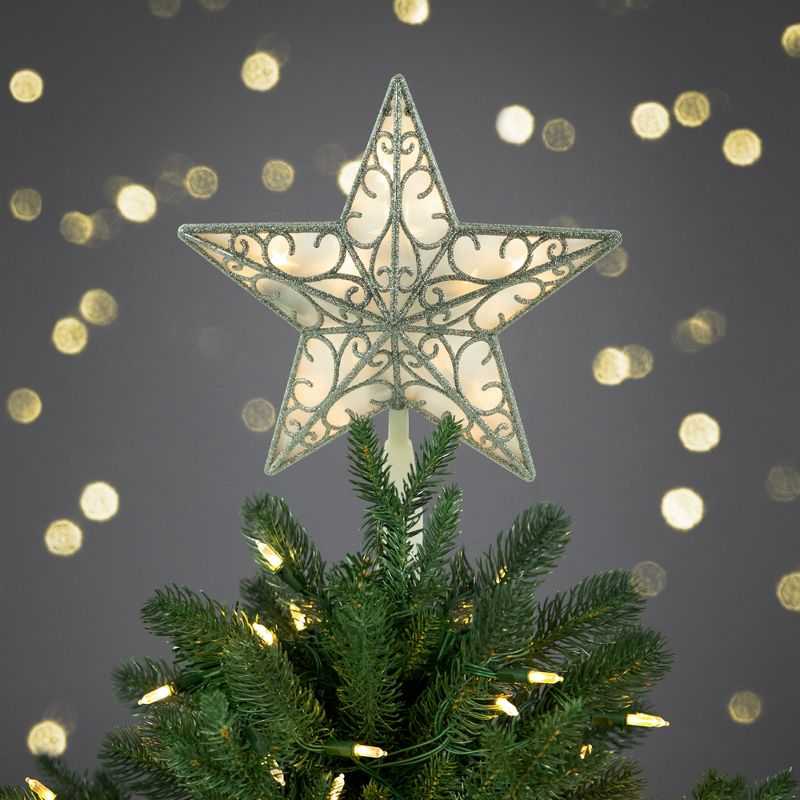 Northlight 9" Gold and White Glittered Star LED Christmas Tree Topper - Warm White Lights, 3 of 4