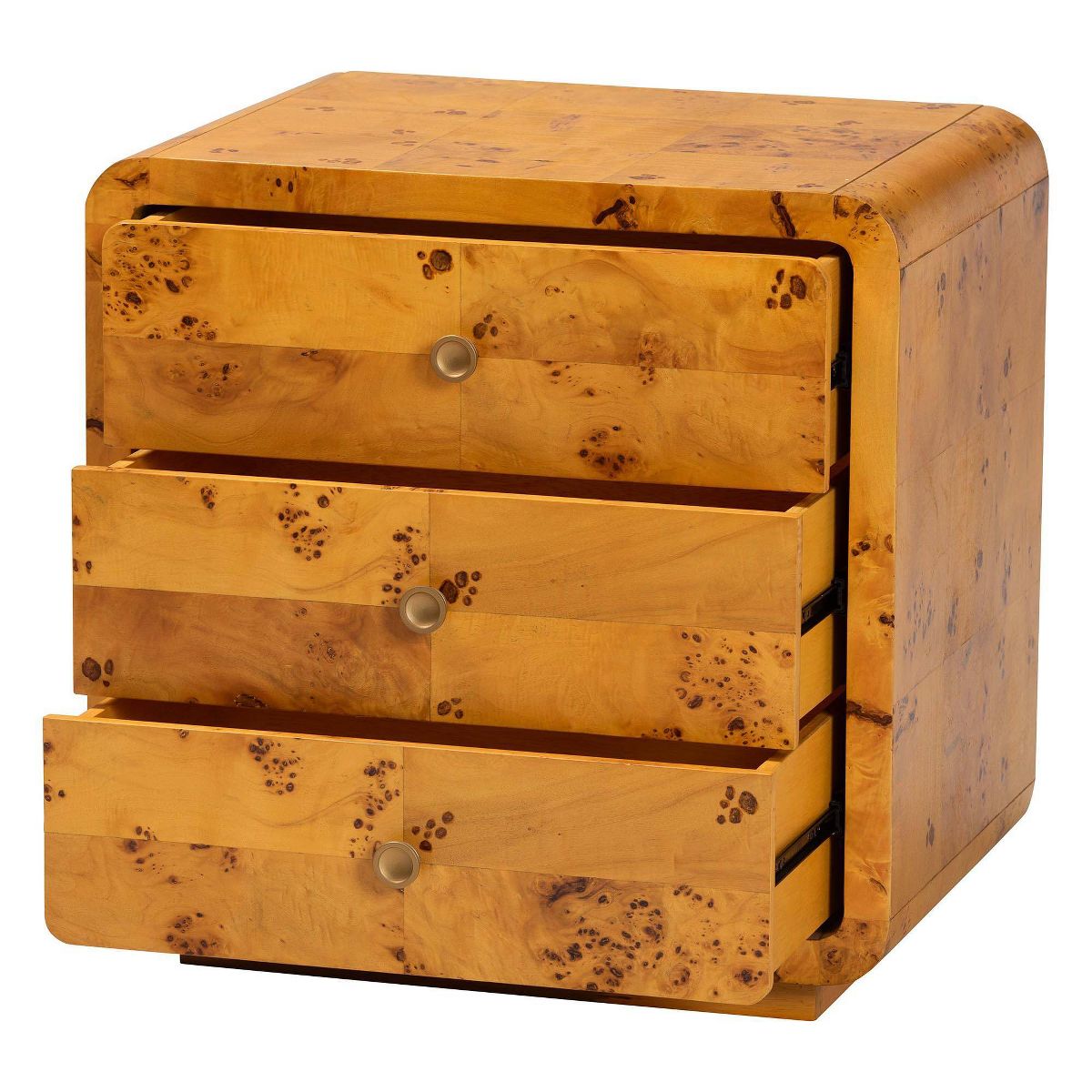 bali & pari Netra Real Burl Wood 3 Drawer Nightstand Light Mappa Burl - thumbnail 8