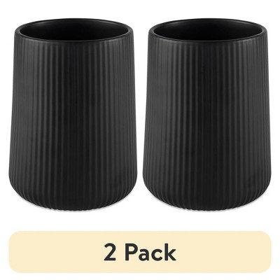 LunaLulinlk (2 pack) 6.2" Ribbed Ceramic Kitchen Utensil Holder, Black