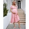 Maternity Dress with V-Neck & Tie Waist - Women's Short Sleeve High Waist Pregnancy Dress - 4 of 4