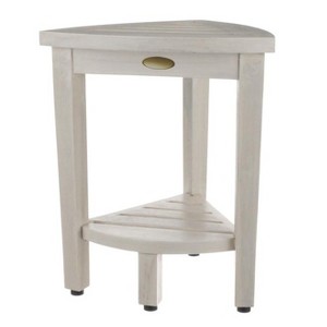 HomeRoots Compact Teak Corner Shower Stool With Shelf In Whitewash Finish - 1 of 4