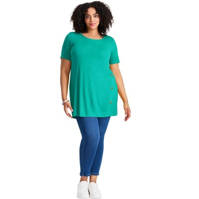 Avenue Women's Plus Size Button Detail Tunic Tee