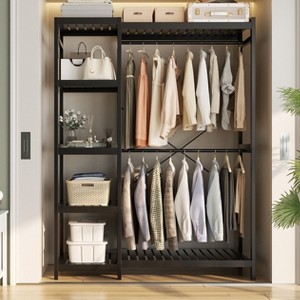 Besiost 41-In Bamboo Garment Rakc with Tower Shelves, Freestanding Closet Organizer with Hanging Rods - 1 of 4