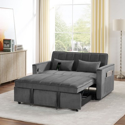 NicBex Modern Pull Out Sofa Bed Velvet Convertible Sofa Couch with Adjustable Back and USB Port for Living Room