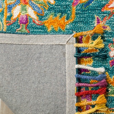 Handmade Blue and Purple Floral Wool Area Rug