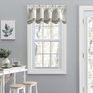 Ellis Curtain Plaza Classic Ticking Stripe Printed 3" Rod Pocket Double Layer Bradford Valance 58" x 15" Sage - 1 of 3