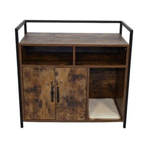 ORRD Rustic Brown Wooden Cat Litter Box Enclosure with Scratching Mat - 1 of 4