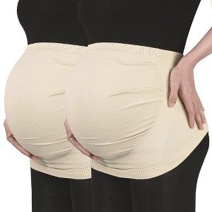 Unique Bargains Women Maternity Belly Band Pregnant Support Belly Bands Black Beige Size M 2 Pcs - 1 of 3