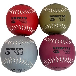 Markwort 12-Inch Softball Weighted Training Set – Set of 4 Balls (9 oz, 10 oz, 11 oz, 12 oz) – Leather Cover - 1 of 4