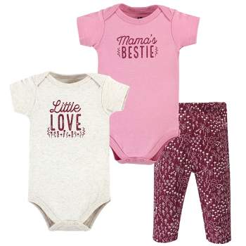 Hudson Baby Infant Girl Cotton Bodysuit and Pant Set, Little Love Flowers Short Sleeve