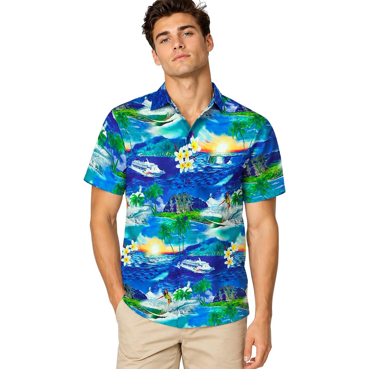 LA LEELA Mens Hawaiian Shirts Short Sleeve Button Down Shirt Men's Holiday Shirts Summer Casual Holiday Tropical Shirts for Men Funny XXL Blue, Tree