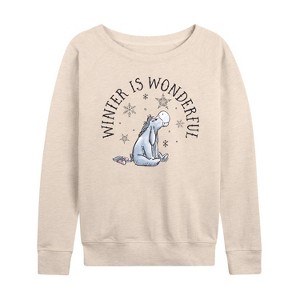 Women's - Winnie the Pooh - Eeyore Winter Is Wonderful Christmas Lightweight French Terry Wide Neck Long Sleeve Shirt - 1 of 4
