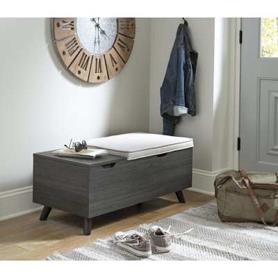 Gray Wood Upholstered Storage Bench with Tapered Legs