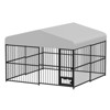 Large Outdoor Dog Kennel, 10x10FT Dog Kennel Outside with 2 Stainless Steel Bowl, Waterproof Cover, Iron Guardrails - 3 of 4