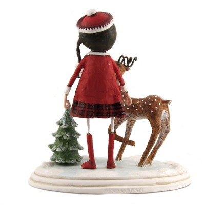 Winter Wonderland Resin Deer and Girl Figurine