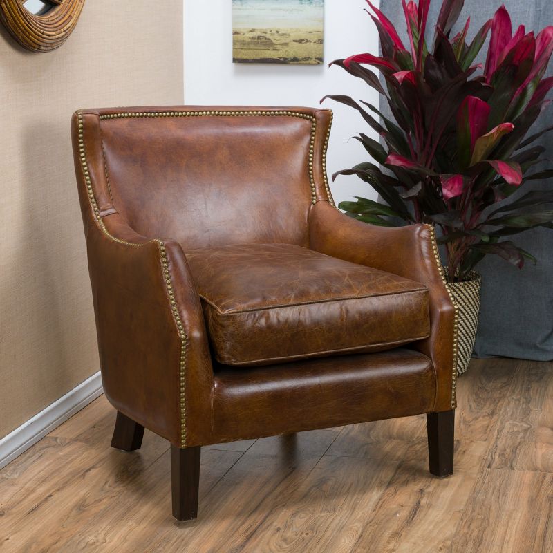 Njord Vintage Leather Club Chair - Light Brown - Christopher Knight Home, 3 of 7