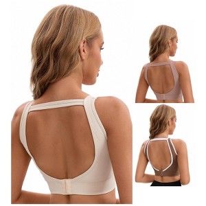 INSPIRE CHIC Women's 3 Pcs Open Back Workout Tank with Built-in Bras Contrast Color Crop Sports Vest - 1 of 4