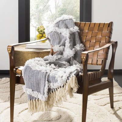 Gray Cotton Chevron Fringe Throw Blanket with Sequins