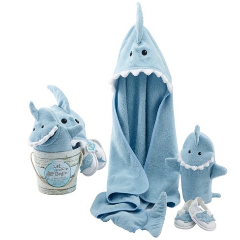 Gerber Baby Grey Elephant Hooded Bath Towel & Washcloths, One Size Fits Most, 4-Piece Set