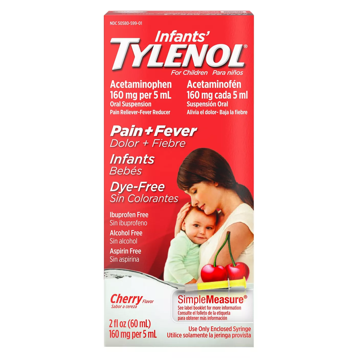 Infants' Tylenol Pain & Fever Reducer Liquid - Acetaminophen - Dye-Free Cherry - 2 fl oz - image 1 of 9