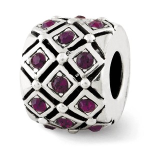 Black Bow Jewelry Sterling Silver with Purple Crystals February Lattice Bead Charm - 1 of 3