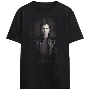 The Vampire Diaries Damon Salvatore Portrait Art Adult Black Crew Neck Short Sleeve T-shirt - 1 of 3