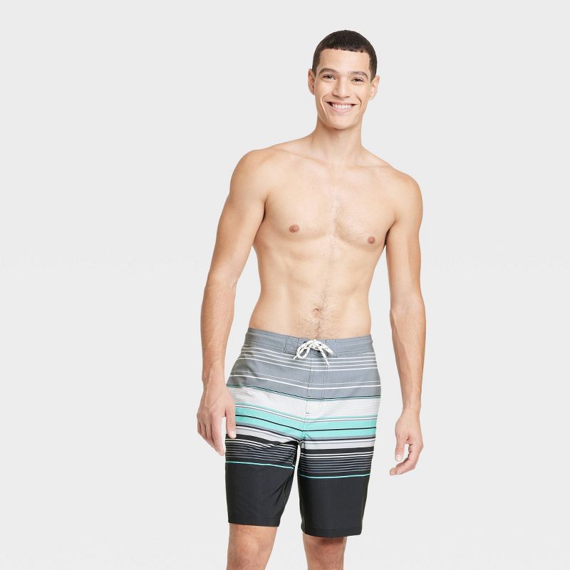 Men's 9" Striped E-Board Swim Shorts - Goodfellow & Co™ Charcoal Gray, 4 of 5