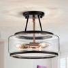 LLHZSY 3-Light Industrial-style Black Lantern Glass Semi Flush Mount Ceiling Lights Fixture- Black - 2 of 4