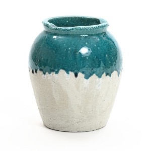 LuxenHome Green and White Stoneware 11.4-Inch Tall Indoor and Outdoor Jar Vase - 1 of 4
