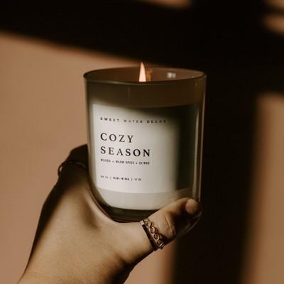 Cozy Season 11oz White Jar Soy Candle with Wood Lid
