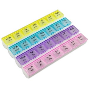 MEDca Weekly Pill Organizer: 4 Times/Day Planner Box Separates Pills & Vitamins w/ Daily Morning, Noon, Evening & Night Compartments - 1 of 4
