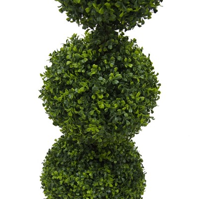 Elegant Outdoor 4' White-Lit Plastic Boxwood Topiary in Pot