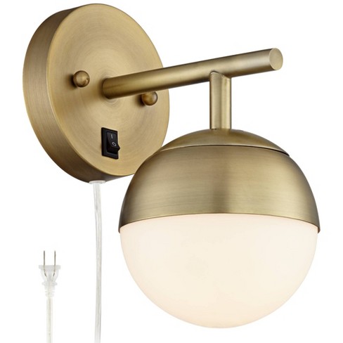 360 Lighting Mid Century Modern Wall Lamp Antique Brass Plug In Light Fixture Frosted Glass Globe For Bedroom Living Room Reading Target