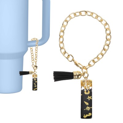 Unique Bargains Resin Lightweight Decorative Tassel Keychain Handle Charm Black with Gold Foil 1 Pc