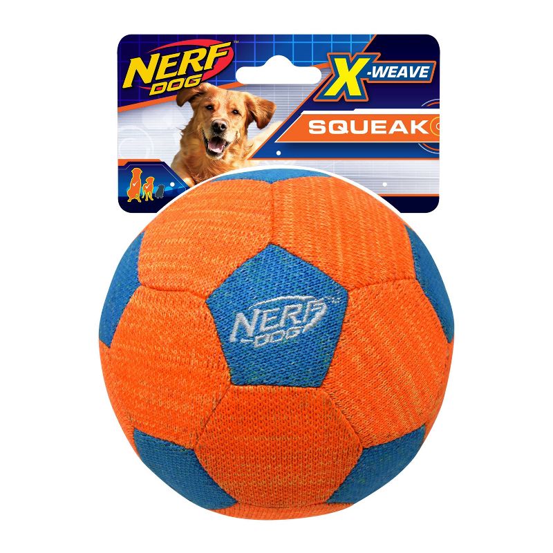 NERF X-Weave Soccer Squeak Ball Dog Toy - Orange/Blue - S, 2 of 10