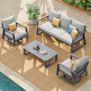 SUGOLD 4-Piece Aluminum Patio Conversation Set with Gray Cushions and Coffe Table - 1 of 4