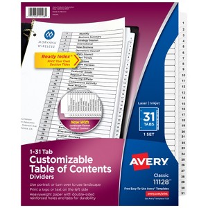 Avery Ready Index 31 Tab Binder Dividers, Customizable Table of Contents, Classic White Tabs, 1 Set (11128) - 1 of 4
