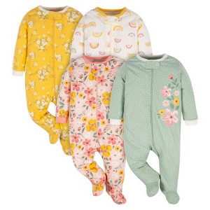Gerber Baby Girls' Sleep N' Play Pajamas, 4-pack - 1 of 4