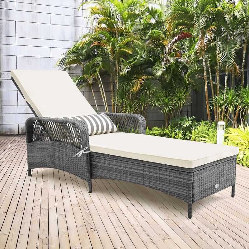 Costway Outdoor Chaise Lounge Chair Patio Recliner with 6-Level Backrest Cushion & Pillow, 2 of 9