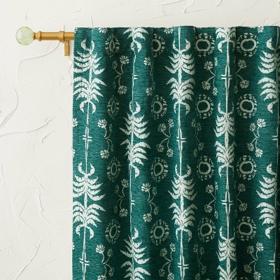 1pc 50"x84" Blackout Palm Frond Chenille Jacquard Window Curtain Panel Teal Green - Opalhouse™ designed with Jungalow™