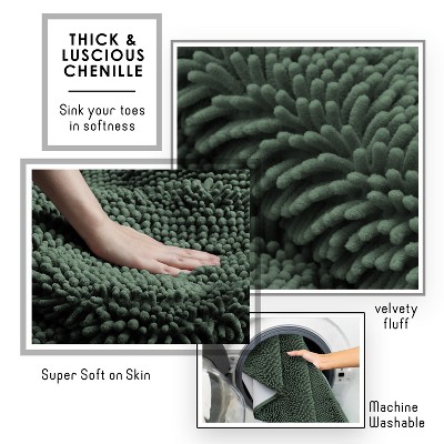 Hunter Green Chenille Bath Rug with Non-Slip Backing, 26x44