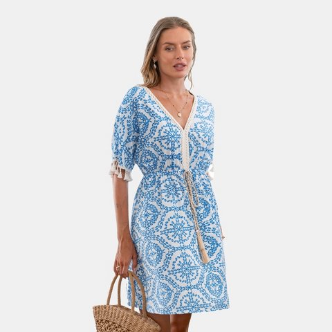 Женские платья Cupshe Women's Breezy Blue Medallion Beach Dress-S-Blue