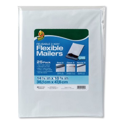 Duck Reusable 2-Way Flexible Mailers Self-Adh Closure 14.25 x 18.75 White 286340