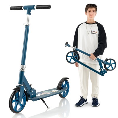 Infans Folding Kick Scooter w/ 3 Adjustable Heights 8 Inches Big Wheels Aluminum Alloy