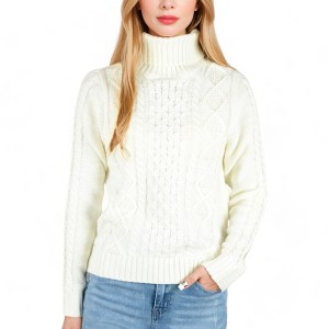 Anna-Kaci Women's Long Sleeve Cable Knit Turtleneck Sweater Soft Warm Cozy Pullover Classic Design - 1 of 4