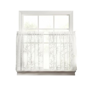 Ellis Curtain Brewster 100% Polyester Embroidered Sheer Rod Pocket Tiers White - 1 of 4