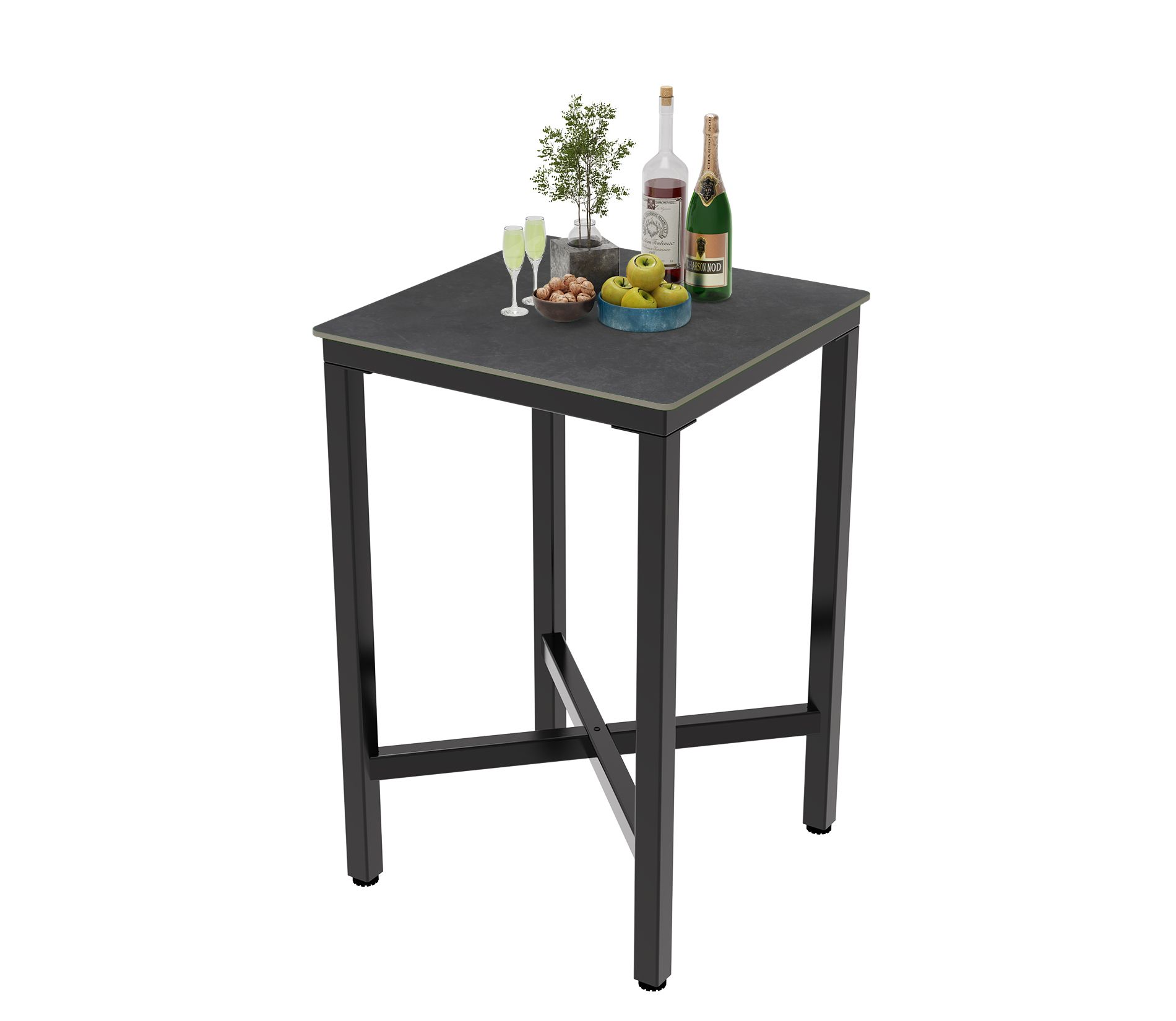 Bar Table High Top Table Metal Legs Marble Top Square Pub Table for Out / Indoor